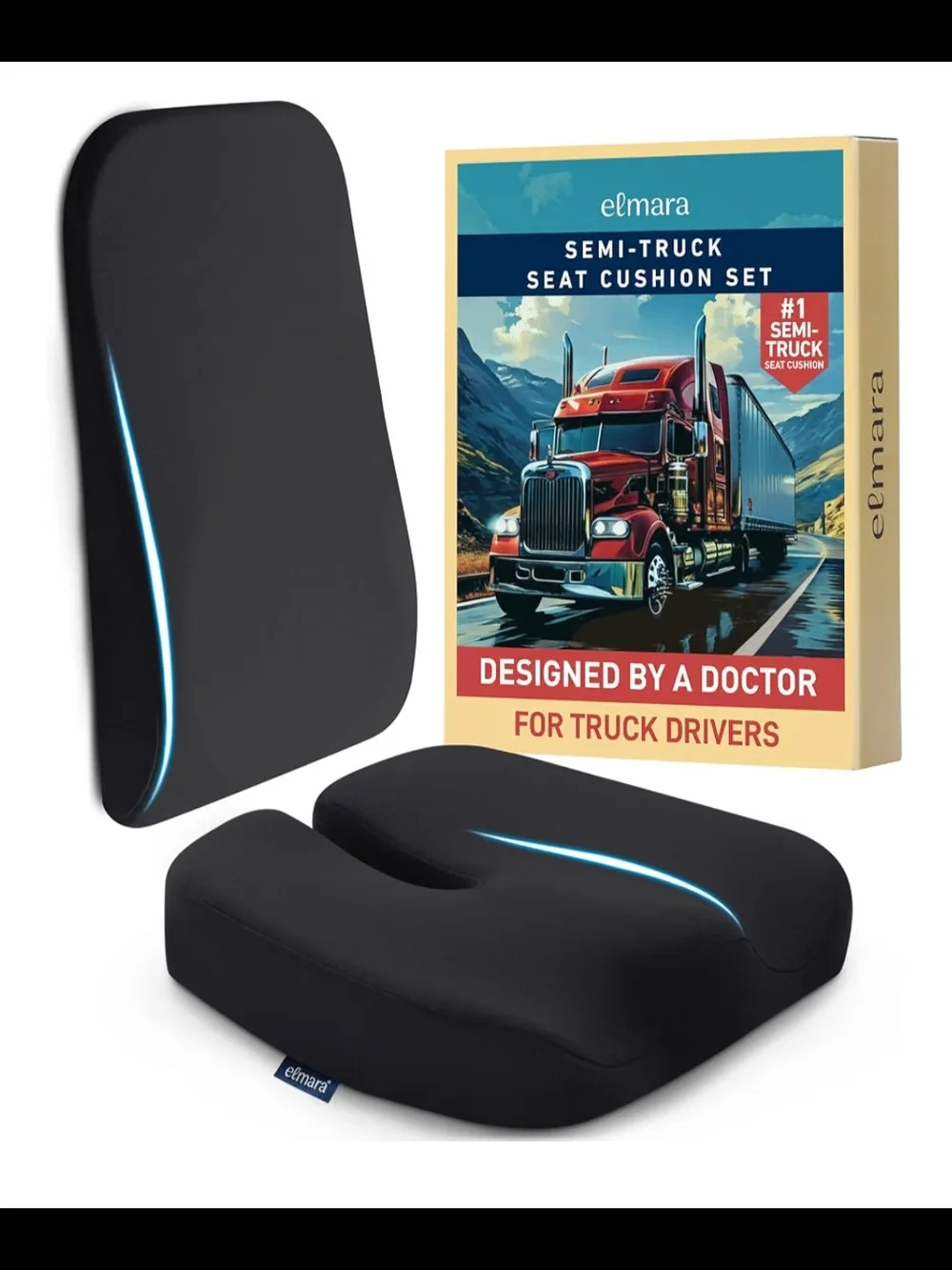 New Elmara Semi-Truck Seat Cushion In Black -Best In Class- Designed by a Doctor